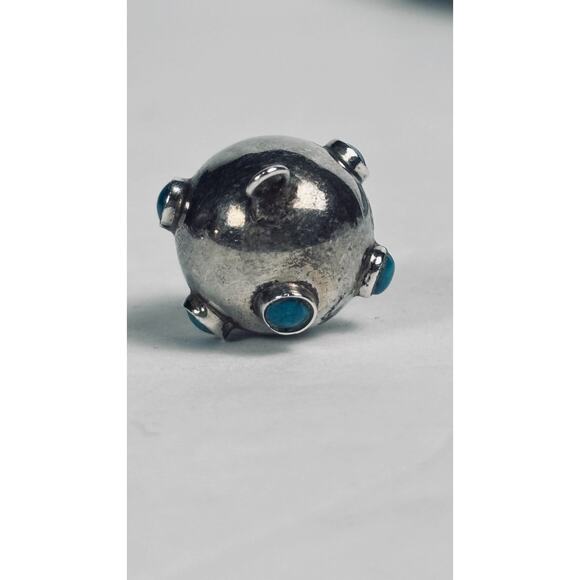 Sterling Silver and Turquoise Sputnik Ball Charm Pendant 5/8" - Picture 2 of 5